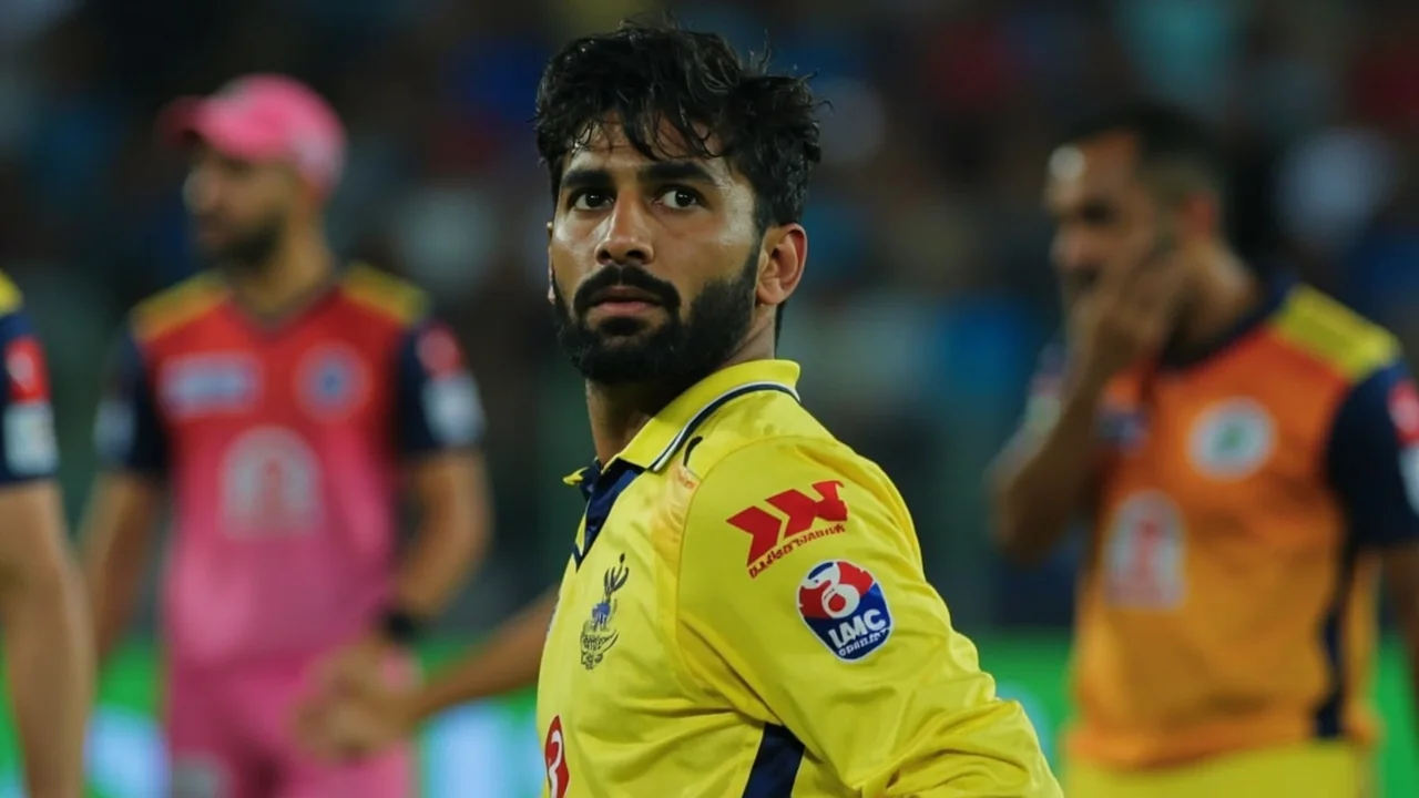 A bowler conferring with the captain and wicketkeeper about field placement during a T20 match